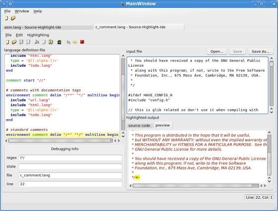 Source-Highlight-Ide debugging