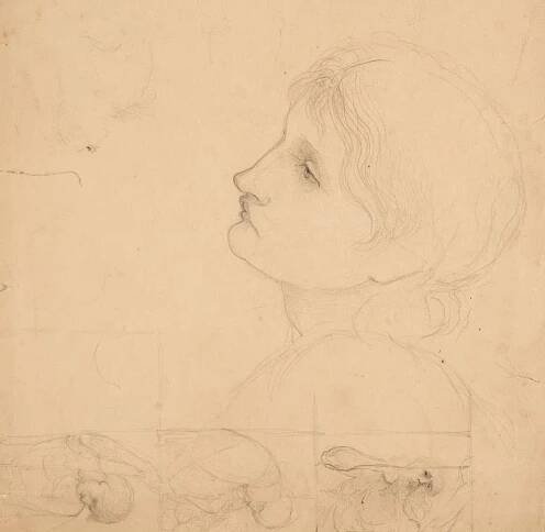 Attributed to John Melhuish Strudwick (1849-1937). Head of a Young Woman, pencil on paper.., and others