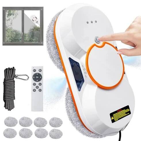 Robot na mytí oken, elektrický robot na mytí oken s dálkovým ovládáním, bezpečnostním lanem a nádrží o objemu 60 ML, silný sací