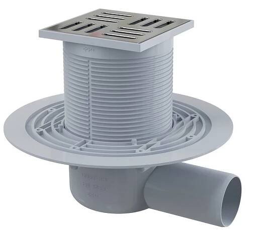 Alcadrain Podlahová vpusť 105×105/50 mm boční, mřížka nerez APV101