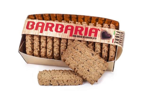 FROLLINI INTEGRALI AL BARBARIA’ CON GOCCE DI CIOCCOLATO FONDENTE 60% VASCHETTA  DA GR. 200 PZ.12