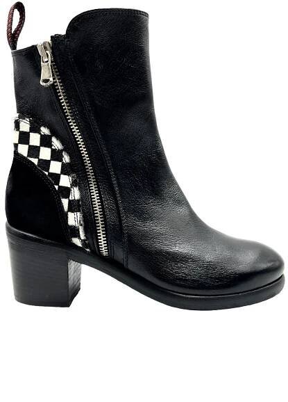 Women’s Handmade Leather Boots with Check Pony Hair and Black Suede
