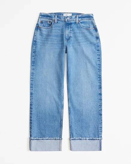 A pair of blue Curve Love Low Rise Baggy Jeans from Abercrombie priced at $100
