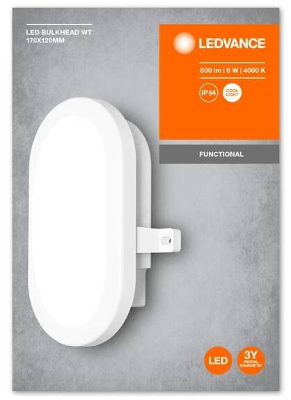 LEDVANCE SVÍTIDLO LED BULKHEAD 6W 840 420LM WT BÍLÁ IP54 | ELKOV elektro a.s.