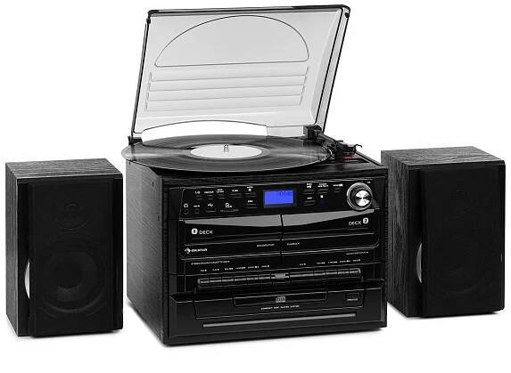 Auna 388-DAB +, stereo systém, 20 W max., desky, CD, kazety, BT, FM / DAB +, USB, černý