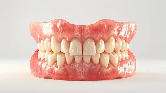 a full set of dentures (false teeth) placed on a clean white background.
