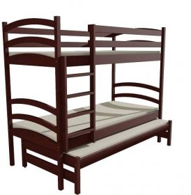 Patrová postel s výsuvnou přistýlkou PPV 011 borovice masiv 90 x 200 cm ořech