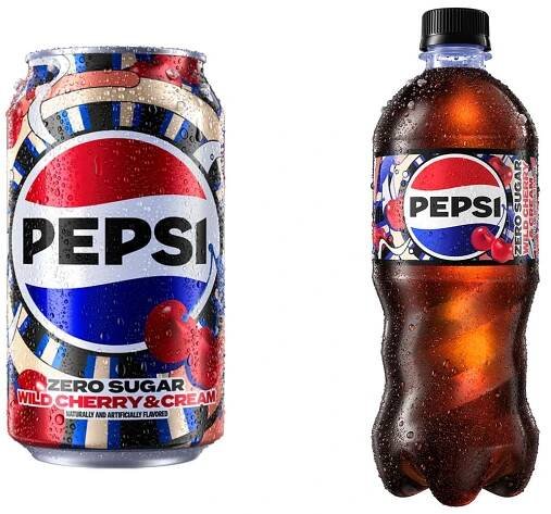 Pepsi Zero Sugar Wild Cherry and Cream Can and Bottle