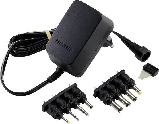 VOLTCRAFT VC-11258680 zásuvkový napájecí adaptér, nastavitelný, regulovatelné výstupní napětí, 3 V/DC, 4.5 V/DC, 5 V/DC, 6 V/DC, 7.5 V/DC, 9 V/DC, 12 V/DC, 0.6