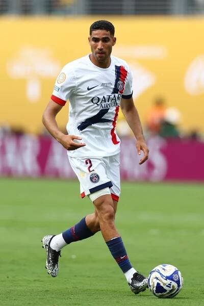 Achraf Hakimi of Paris Saint-Germain playing soccer.