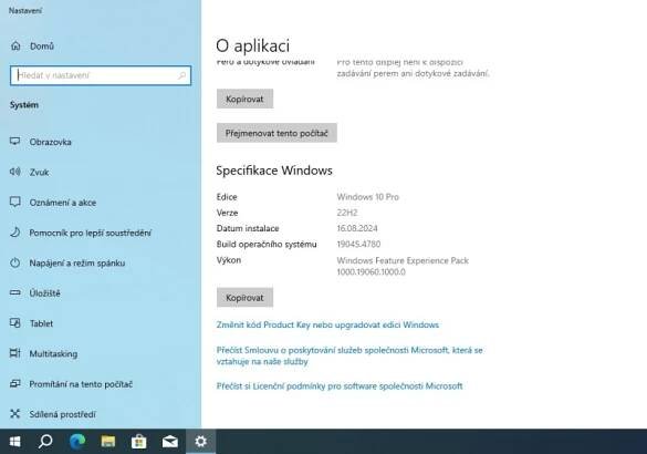 Windows 10 Pro verze 22H2