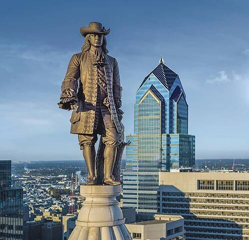 Close up of the William Penn statue on Philadelphia City Hall.