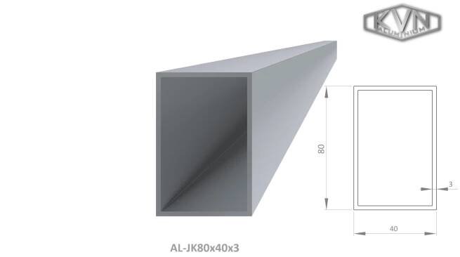 Hliníkový jekl 80x40x3mm, délka 6000 mm, materiál EN AW-6060 T66, přírodní hliník bez povrchové úpravy, cena za kus