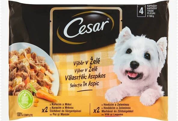 Cesar Kapsička Selection v Želé 4×100g 4×100 g, kompletné vlhké krmivo pre dospelé psy