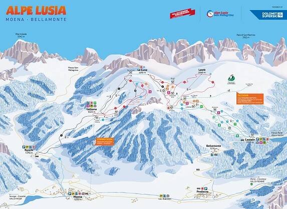 Alpe Lusia - mapa sjezdovek