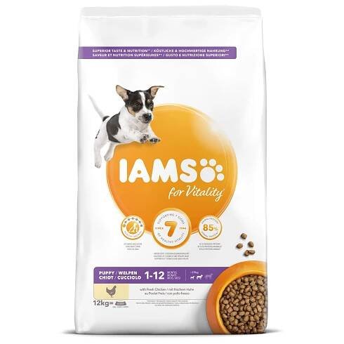 IAMS Granule pro psy PUPPY SMALL & MEDIUM s čerstvým kuřecím 12 kg