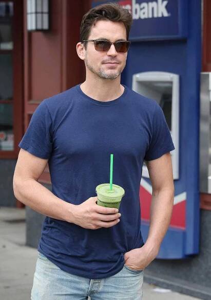 EXCLUSIVE: Matt Bomer wearing Adidas sneakers whilst grabbing a juice at "Kreation" in Los Angeles, California