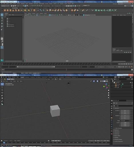 Comparing the Blender and Maya opening screens