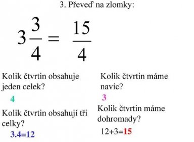 Kolik čtvrtin obsahují tři celky 12+3= =12.