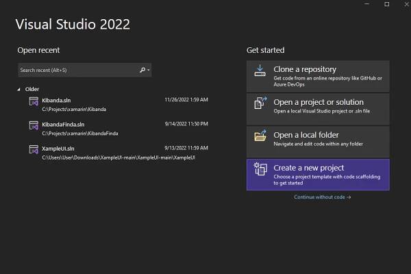 The Visual Studio 2022 panel