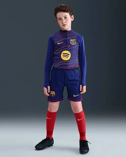 Replika domácích fotbalových kraťasů Nike Dri-FIT FC Barcelona Stadium 2025/26 pro větší děti - Deep Royal Blue/Noble Red/Midwest Gold