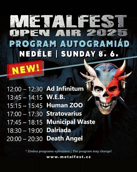 Zveřejňujeme upravený program dnešních autogramiád plzeňského METALFESTU. | Metalfest Open Air