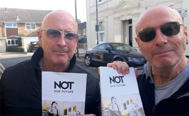 Right Said Fred helping to spread the word by delivering leaflets