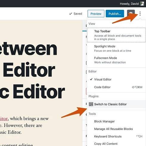 WordPress: Switch to Classic Editor from Block Editor (and back again)