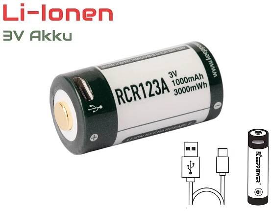 Nabíjacia batéria Keeppower P1634U1 RCR123A Micro USB 16340 3,0 V 1000mAh x2