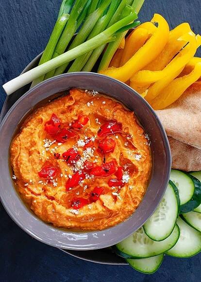 ▷ Pečený hummus z červené papriky