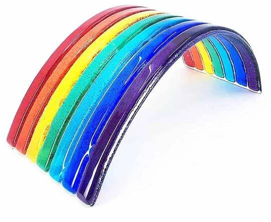 Fused Glass Rainbow Bridge With Ashes Art Memorial