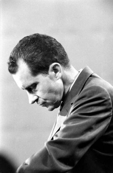 Richard Nixon during one of the Kennedy-Nixon debates, 1960.