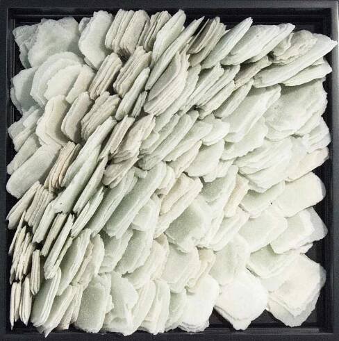 Cheryl Wilson Smith - Flow - textured, layered, white, modernist, biomorphic, glass wall sculpture