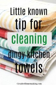 Clever cleaning hacks for washing new kitchen towels, how to get stains out of towels, and how to clean greasy kitchen towels.