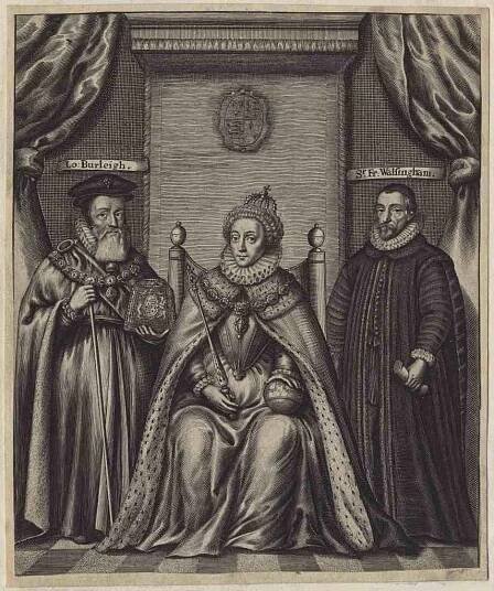 Elizabeth I flanked by William Cecil and Sir Francis Walsingham
