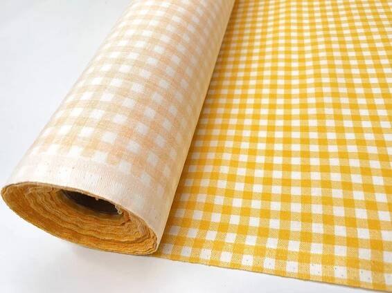 Plátno DOMESTIK 145/21375-6 Káro Pomerančově žlutě kostky 7mm šíře 150cm - Mirtex.cz