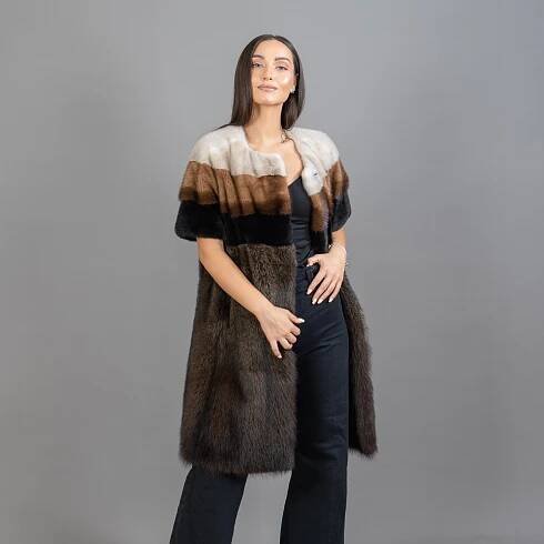 Long mink fur coat in dark brown color | Greek manufacturing | eFurs