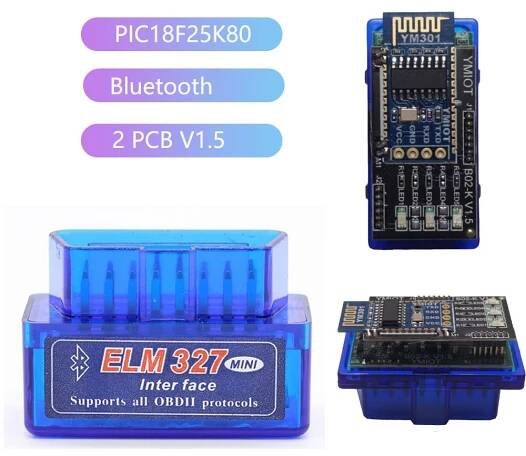 Mini ELM327 V1.5 Bluetooth OBD2 Bezdrátový diagnostický skener do auta 2vrstvý PCB ELM 327 Čip PIC18F25K80 Univerzální OBD II Protokoly Čtečka kódů do auta