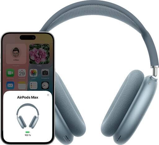 AirPody Max připojené k modelu iPhone 15 Pro