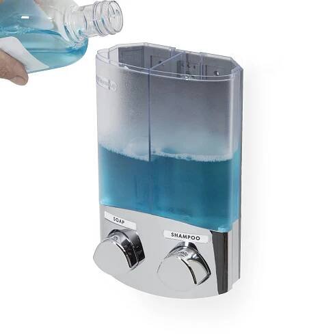 Compactor DUO RAN6016 dávkovač mýdla / šampónu nebo desinfekce na zeď, bílý plast, 2x 310 ml