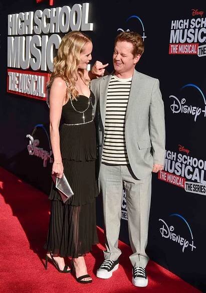 Kate Reinders and Jason Earles attend Disney+ "High School Musical: The Musical: The Series" Season 3 Premiere at Walt Disney Studios on July 27, 2022 in Burbank, California.