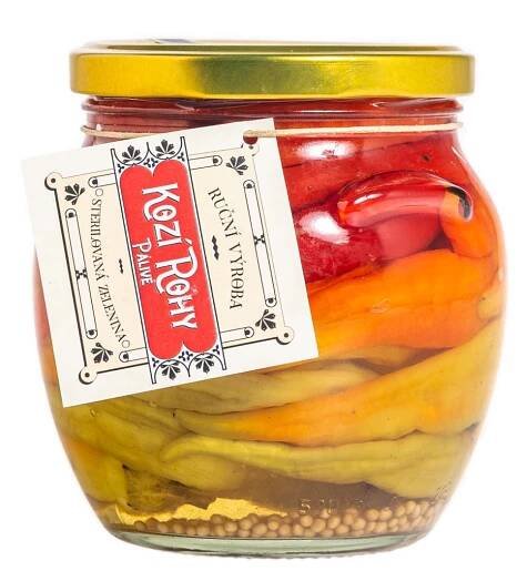 Nakládané kozí rohy, pálivé, Bouda 1883, 380 g, skladem