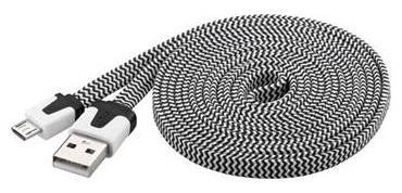 PremiumCord Kabel micro USB 2.0, A-B 2m, plochý textilní kabel, černo-bílý