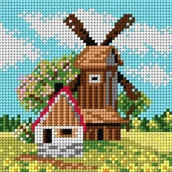 Vyšívací vzor Předloha vyšívací Mlýn na jaře 15x15cm (Gobelínové plátno (stramín) s natištěným obrázkem s motivem Mlýn na jaře. Kreativní předloha od výrobce Orchidea. Bavlněná vyšívací předloha s rozměry 15 x 15 cm.)