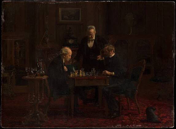 The Chess Players, Thomas Eakins (American, Philadelphia, Pennsylvania 1844–1916 Philadelphia, Pennsylvania), Oil on wood, American 