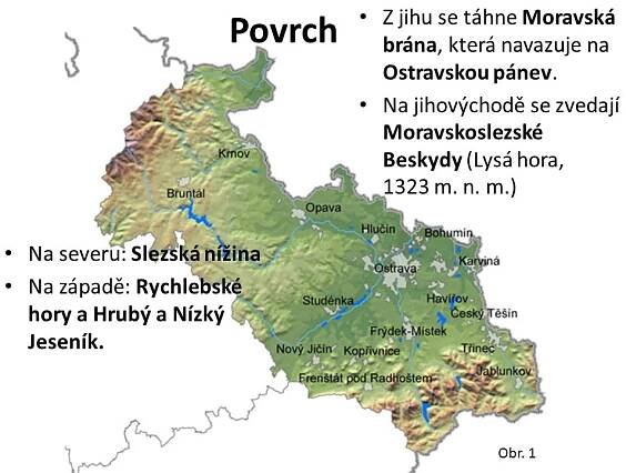 Z jihu se táhne Moravská brána, která navazuje na Ostravskou pánev. Na jihovýchodě se zvedají Moravskoslezské Beskydy (Lysá hora, 1323 m. n. m.).