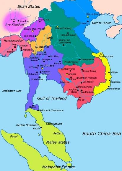 kolem roku 1400:      Ajutthaja      Suchothaj      Lan Na      Lan Xang      Dai Viet      Čampa      Khmérská říše      Hanthawaddy      Ava      malajské státy