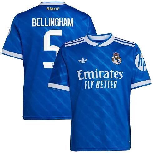 Real Madrid adidas Third Shirt 2025-26 - Kids with Bellingham 5 printing