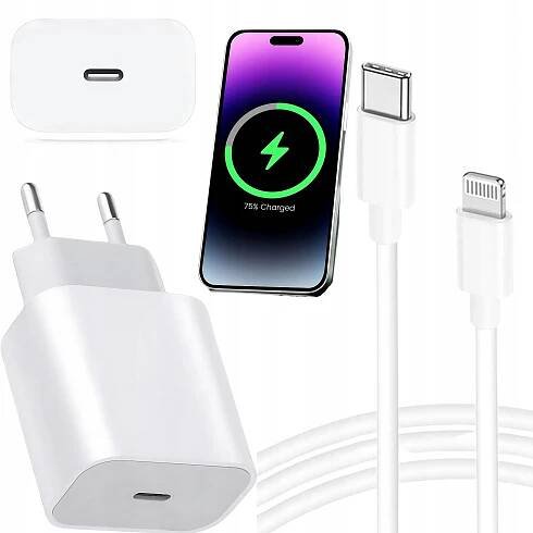 SÍŤOVÁ NABÍJEČKA 20W USB-C PRO IPHONE 11 12 13 14 PRO MAX + KABEL LIGHTNING
