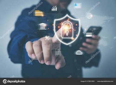 Technology Security Privacy Information Businessmen Touching Shields Padlock Virtual Screen — Stock Photo © Nanthaphiphatwatto #679331952